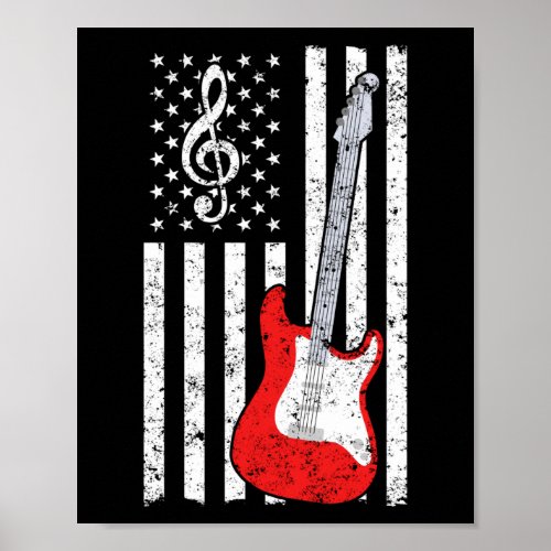 Guitar Music Lover Guitar American Flag Poster