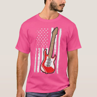 Guitar Music Lover Guitar American Flag  T-Shirt