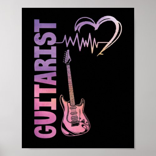 Guitar Music Lover Guitarist Heartbeat Poster
