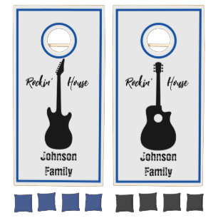 Guitar Music Loving Family Blue Cornhole Set
