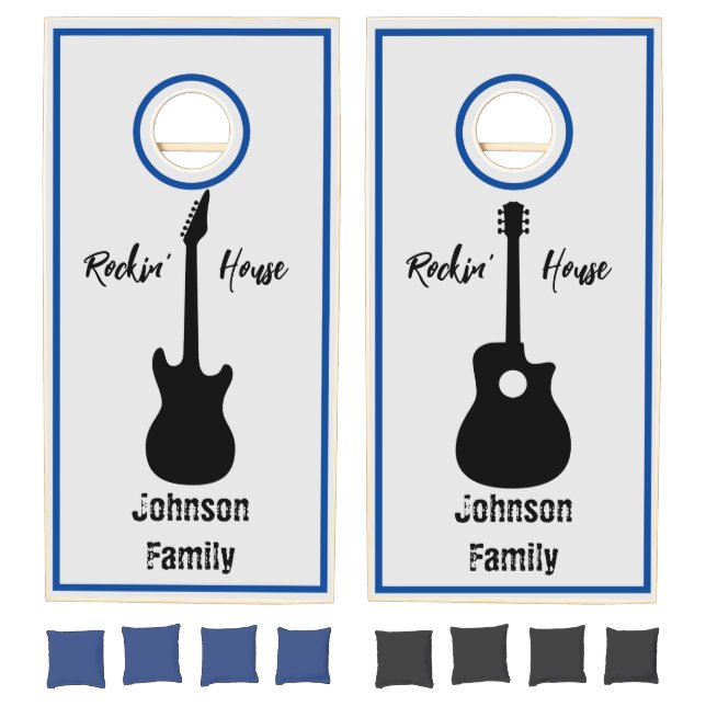 Guitar Music Loving Family Blue Cornhole Set (Set)