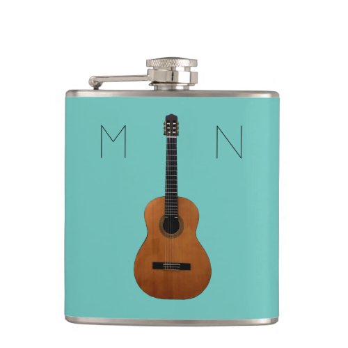 Guitar Music Monogram Trendy Teal Personalized Flask