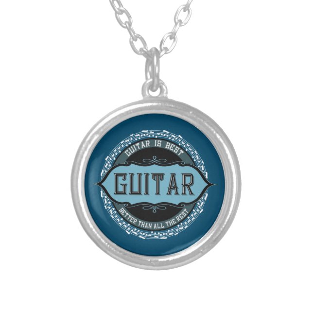 Guitar Music Note Circle Silver Plated Necklace (Front)