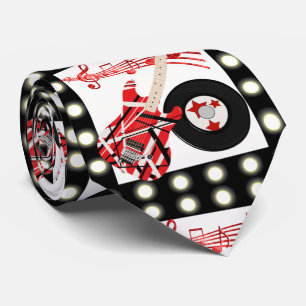 Guitar Music Notes and Record Print Neck Tie