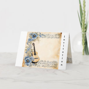 Guitar Music Notes Flowers Blue