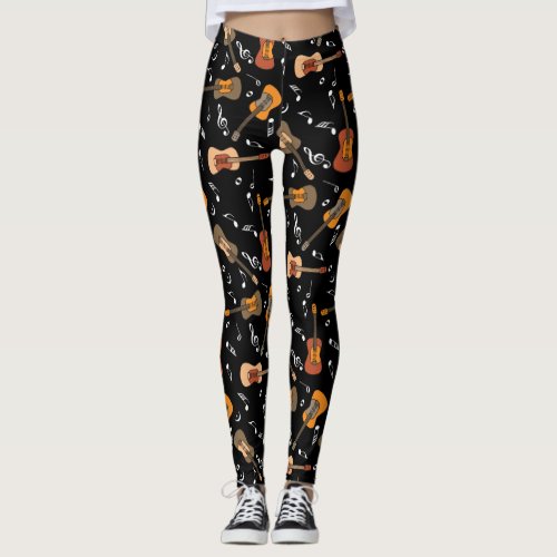 Guitar Music Notes Pattern Leggings