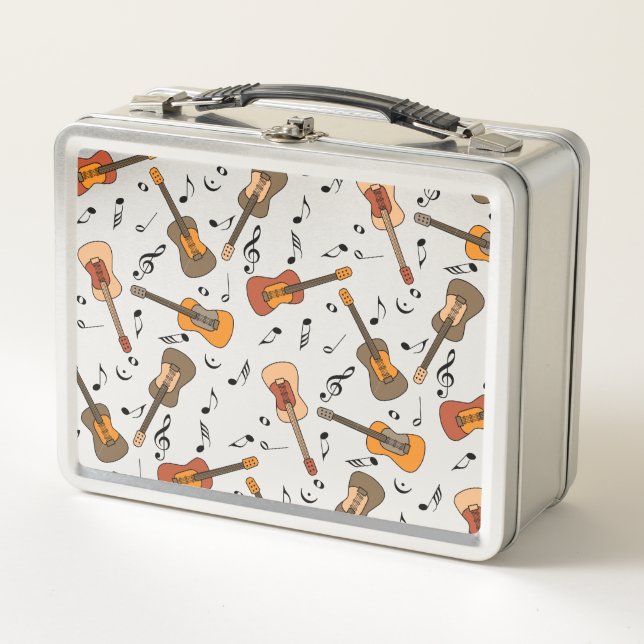 Guitar Music Notes Pattern Metal Lunch Box (Front)