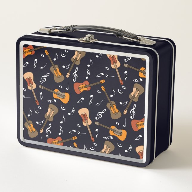 Guitar Music Notes Pattern Metal Lunch Box (Front)