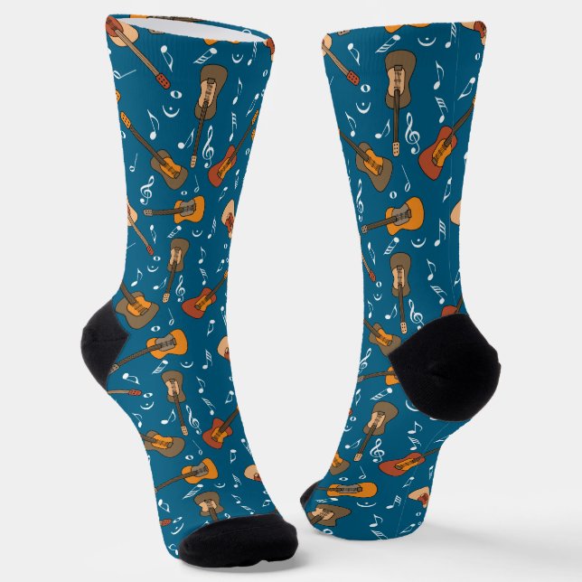 Guitar Music Notes Pattern Socks (Angled)