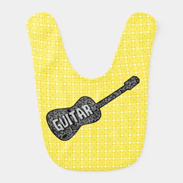 Guitar Music Notes Text Baby Bib (Front)