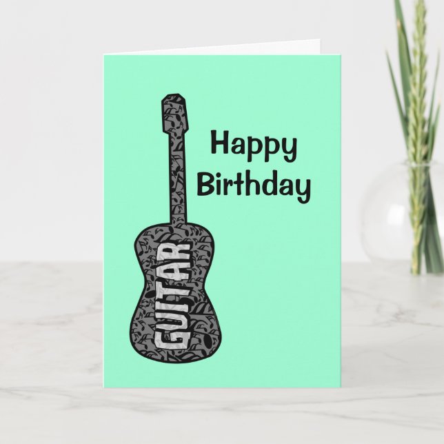 Guitar Music Notes Text Birthday Card (Front)