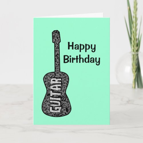Guitar Music Notes Text Birthday Card