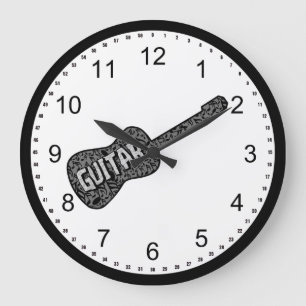 Guitar Music Notes Text Large Clock