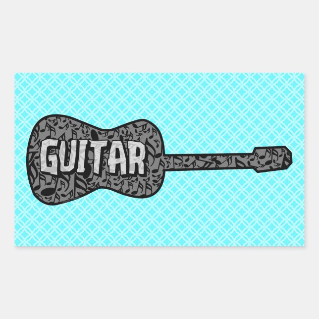 Guitar Music Notes Text Rectangular Sticker (Front)