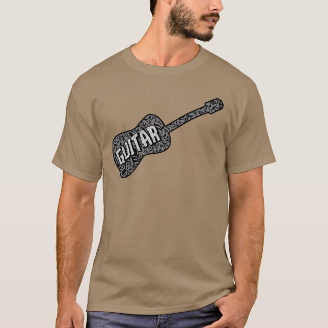 Guitar Music Notes Text T-Shirt (Front)