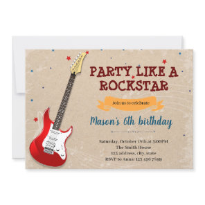 Guitar music party theme invitation