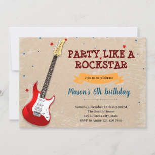 Guitar music party theme invitation