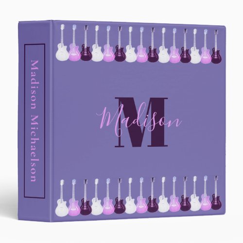 Guitar Music Personalized Purple 3 Ring Binder