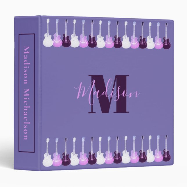 Guitar Music Personalized Purple 3 Ring Binder (Front/Spine)