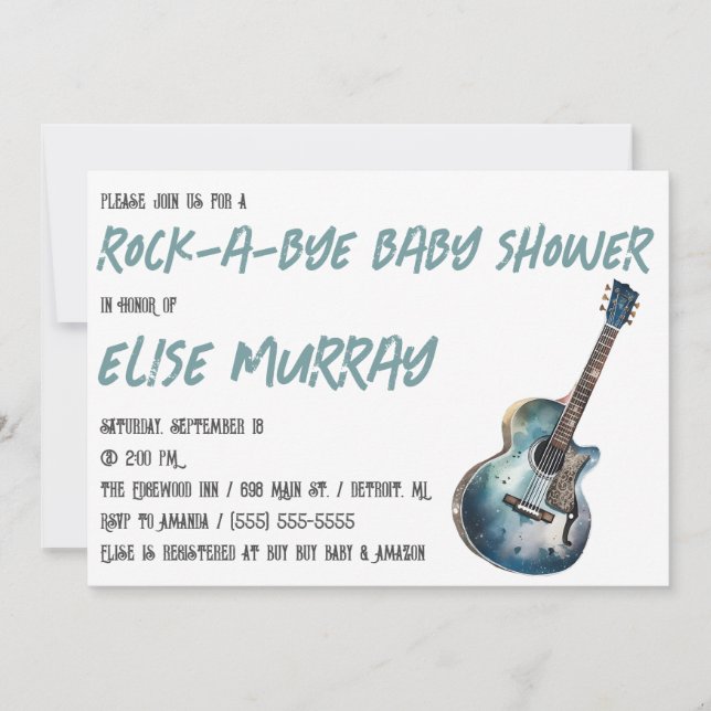 Guitar, Music, Rock-A-Bye Baby Shower Invitation (Front)