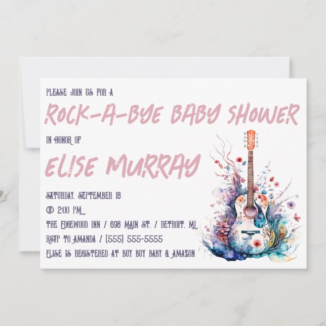 Guitar, Music, Rock-A-Bye Baby Shower Invitation (Front)