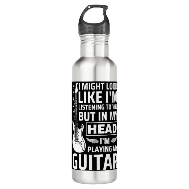 Guitar Music Stainless Steel Water Bottle (Front)