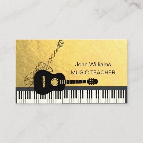 Guitar Music Teacher DJ Piano  Geometric Gold  Business Card