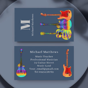 Guitar Music Teacher Monogram Personalized Business Card