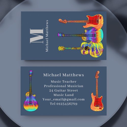 Guitar Music Teacher Monogram Personalized Business Card