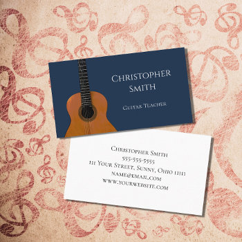 Guitar Music Teacher Musical Instrument Navy Blue  Business Card by IndiamossPaperCo at Zazzle