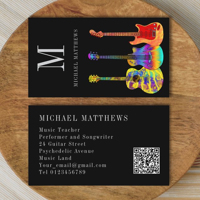 Guitar Music Teacher Musician QR Code Business Card (Stylish guitar teacher Qr code custom business card )
