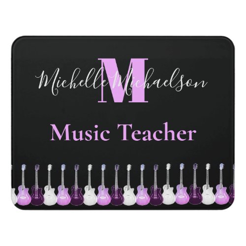 Guitar Music Teacher Personalized pink black Door Sign