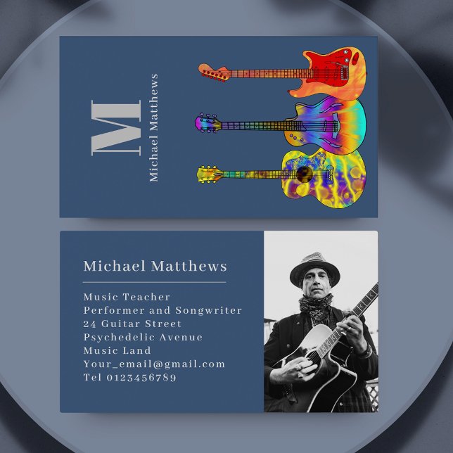 Guitar Music Teacher Professional Musician Photo Business Card (Guitar music teacher and musician photo template custom business card)