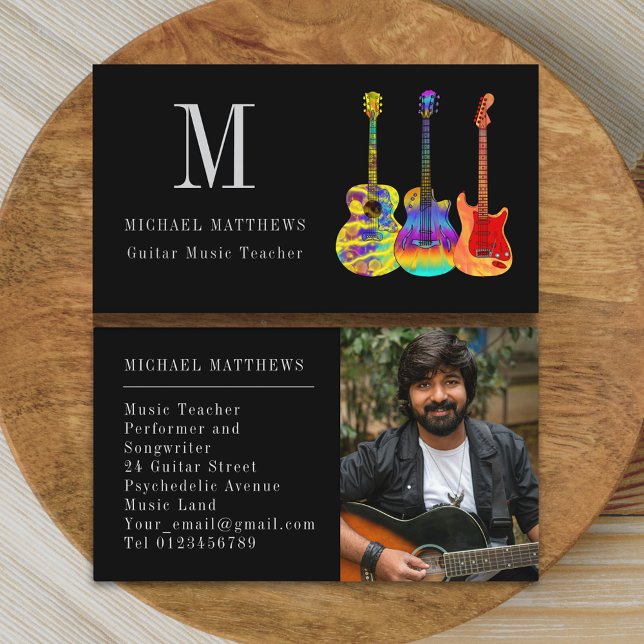Guitar Music Teacher Professional Musician Photo Business Card (Modern guitar music teacher custom photo business card)