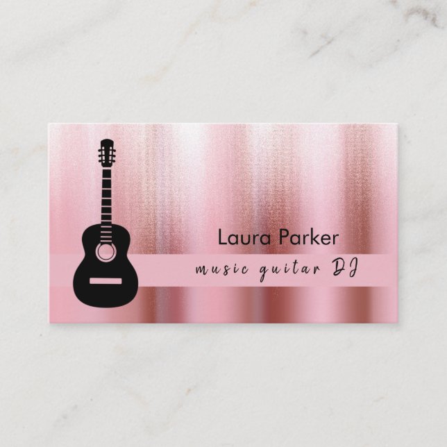 Guitar Music Teacher Rose Gold DJ Player Business Card (Front)