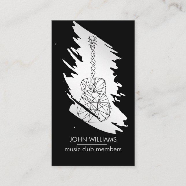Guitar Music World Teacher Player Silver Gray Business Card (Front)