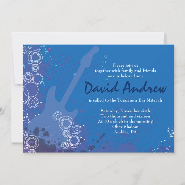 Guitar Musical Bar Bat Mitzvah Invitation (Front)