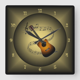 Guitar ~Musical Globe ~Musical Instrument ~Scale ~ Square Wall Clock