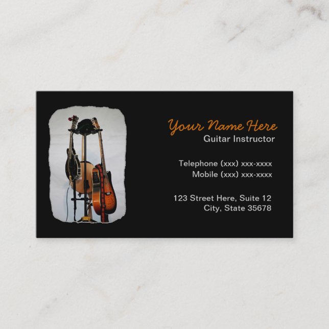 Guitar Musical Instrument Instructor Business Card (Front)