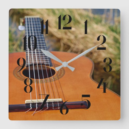 Guitar  Musical Instrument Photo Square Wall Clock