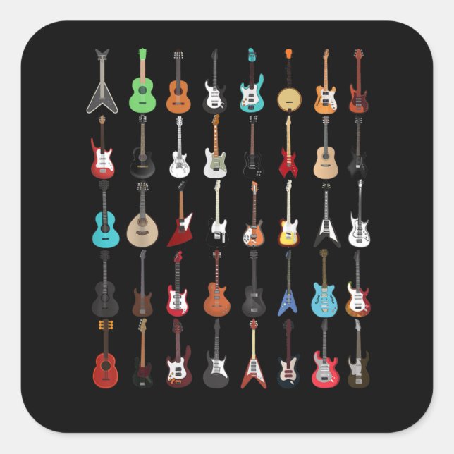 Guitar Musical Instrument Rock and Roll Square Sticker (Front)