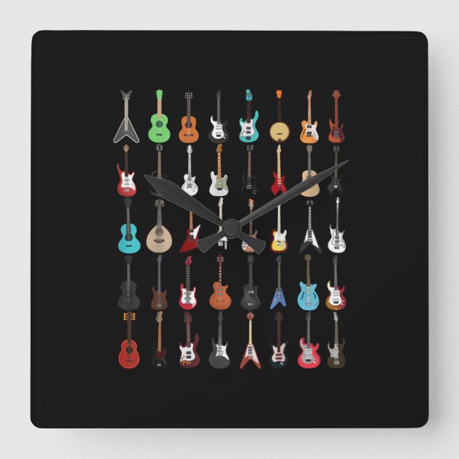 Guitar Musical Instrument Rock and Roll Square Wall Clock (Front)
