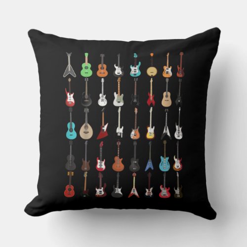 Guitar Musical Instrument Rock and Roll Throw Pillow