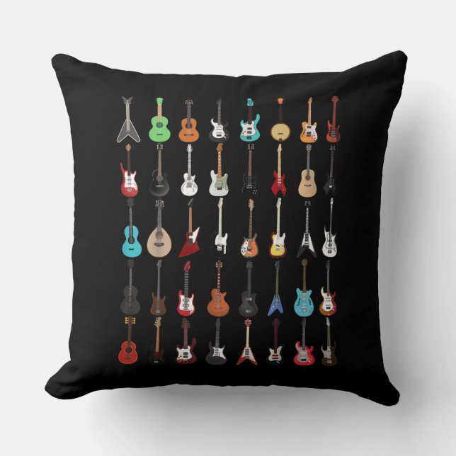 Guitar Musical Instrument Rock and Roll Throw Pillow (Front)