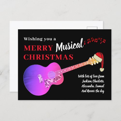 Guitar Musical Merry Christmas Personalized Pink Holiday Postcard