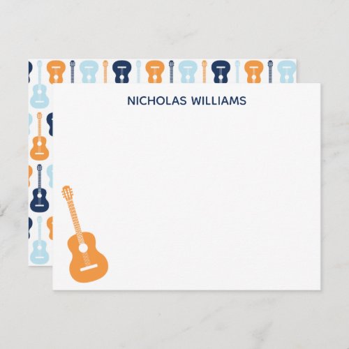 Guitar Musical Note Card Blues and Orange