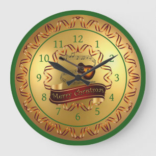 Guitar ~ Musical Scroll ~ “Merry Christmas” Large Clock