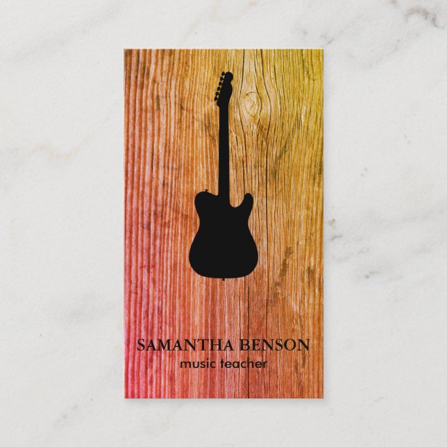 Guitar Musician Business card with Music Notes (Front)