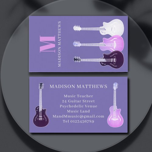 Guitar Musician Music Teacher Purple Business Card