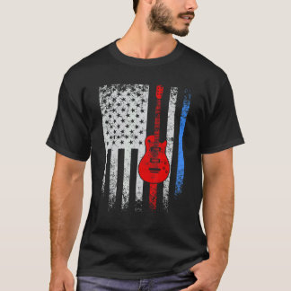Guitar Musician Us Retro American Flag Distressed T-Shirt